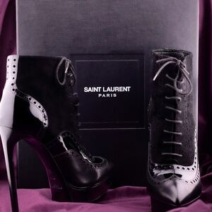 Yves Saint Laurent Janis Oxford Leather Suede Lace up  Ankle Boots